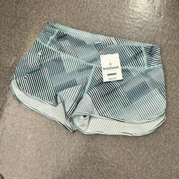 SmartWool Merino Sport Lined Shorts Bleached Aqua Mountain Plaid NWT XSmall